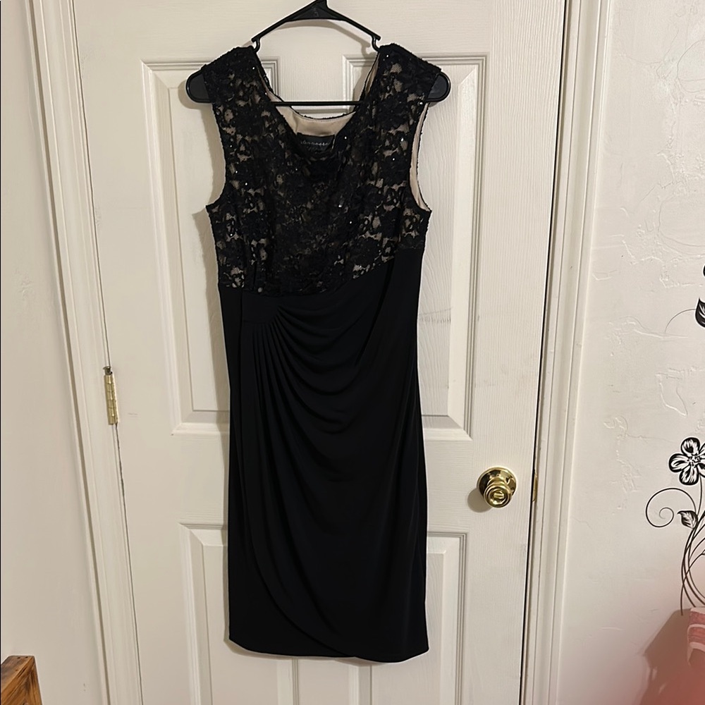 Connected Apparel Black Sheath Midi Dress V-Neck Sleeveless